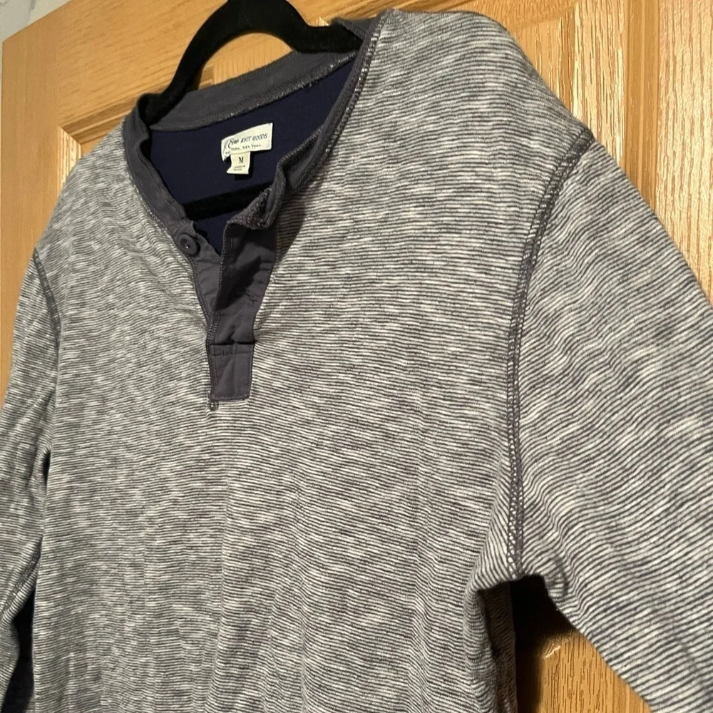 J.Crew Men's Henley Double-knit Blue White Pinstripe Cotton Blend Long Sleeves